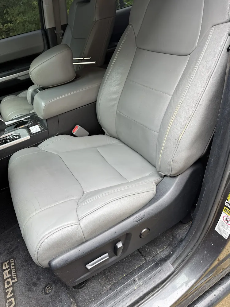 Leather car seat after repair in Charlotte NC